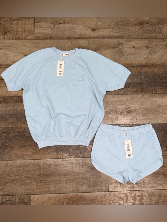 Eterne Tops - Eterne short sleeve sweatshirt and shorts set in blue NWT